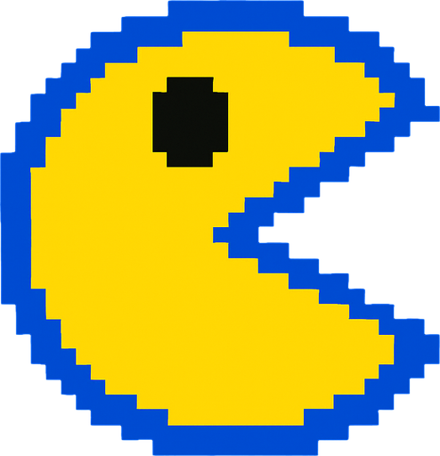 Pac man.
In-Game asset.  2d.  High contrast.  No shadows