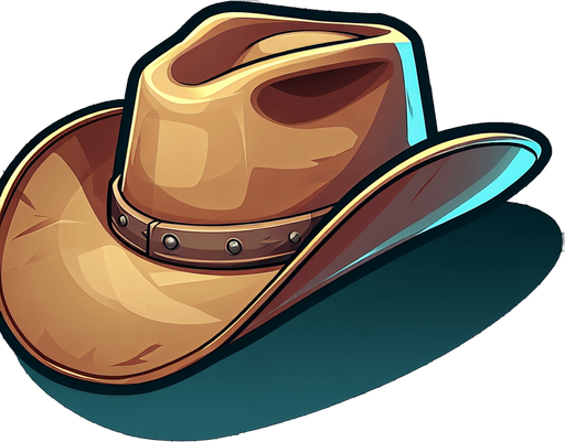 A cowboy hat.  Full side profile. Cartoon..
Single Game Texture.  In-Game asset.  2d.  Blank background.  High contrast.  No shadows