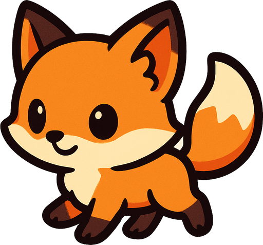 Cute, tiny, sweet, fox, walking.
In-Game asset.  2d.  High contrast.  No shadows