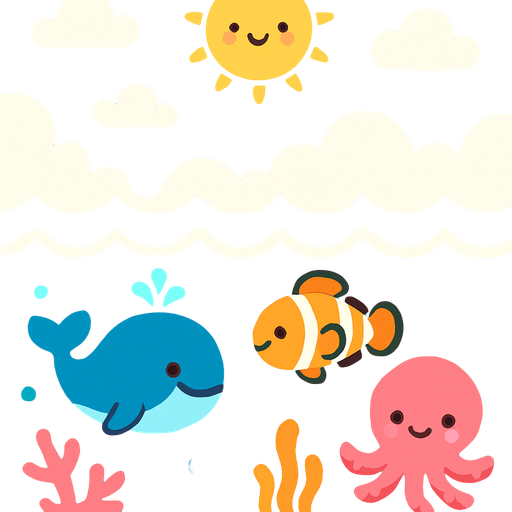 Fond d'écran océan mignon.
In-Game asset.  2d.  High contrast.  No shadows