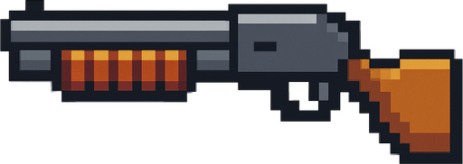 pixel shotgun.
In-Game asset.  2d.  High contrast.  No shadows
