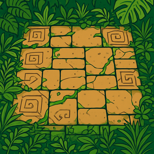 The ground for an ancient jungle temple.
In-Game asset.  2d.  High contrast.  No shadows