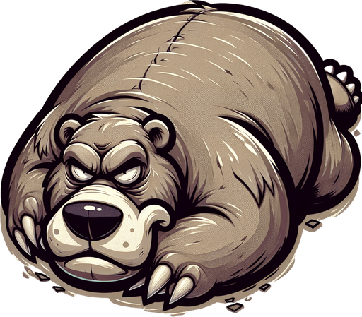 angry big bear, lying down and sleeping, top view, cartoon style.
Single Game Texture. In-Game asset. 2d. Blank background. High contrast. No shadows.