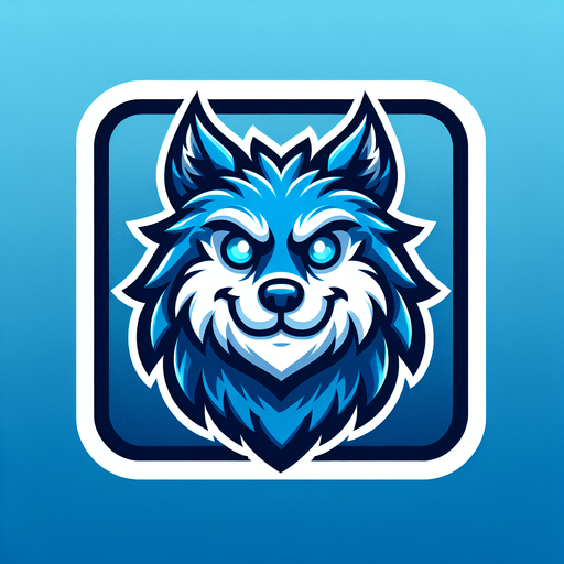 Perfectly square bright blue werevolf head with cute happy face. Cartoon style. Spooky art style. Simple vector style.