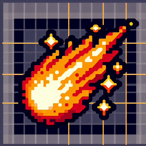 8-bit. cartoon. commet tail. in-game asst. Single Game Texture. In-Game asset. 2d. Blank background. High contrast. No shadows.