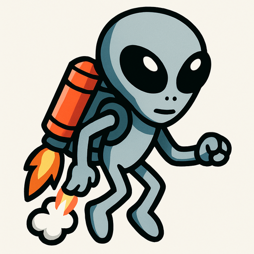 Grey alien with jetpack.
In-Game asset.  2d.  High contrast.  No shadows