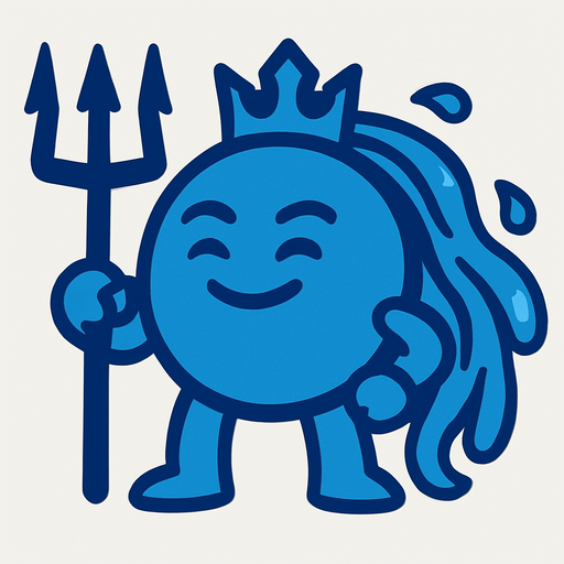 make a blue circle who is also a water god.
In-Game asset.  2d.  High contrast.  No shadows
