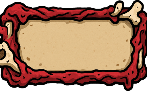 Zombie flesh and bone themed 2D cardboard hollow (without text) horizontal rectangular button..
In-Game asset.  2d.  High contrast.  No shadows