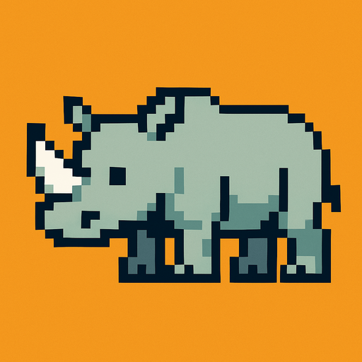 Rhino 8bit.
In-Game asset.  2d.  High contrast.  No shadows