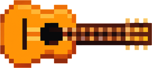 guitar pixel art 2d horizontal.
In-Game asset.  2d.  High contrast.  No shadows
