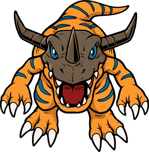 Greymon, visto desde arriba, detalles altos sin errores.
In-Game asset.  2d.  High contrast.  No shadows