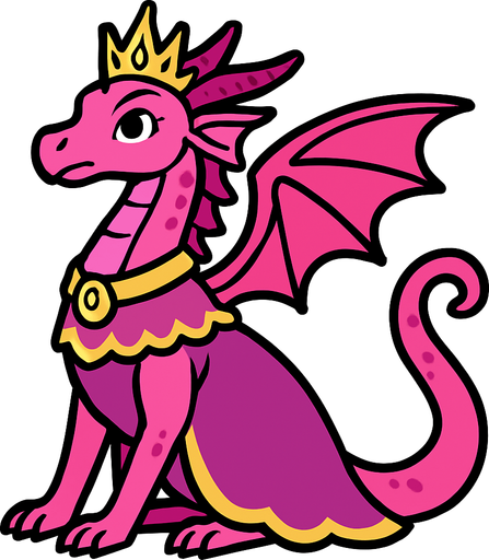 Dragonne rose princesse majestueuse.
In-Game asset.  2d.  High contrast.  No shadows
