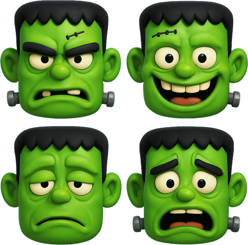 3D frankenstein Scary and funny cute face meme. different faces look. face only
In-Game asset.  3D.  High contrast.  No shadows