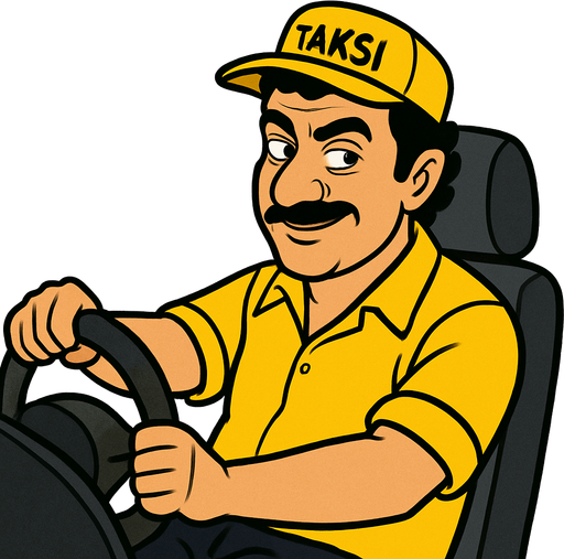 akasya durağından Sinan taxi sürüyor. image of a driver Sinan, depicted in a 3/4 view. The driver should be leaning back casually and look right, , with one hand on the wheel as if driving. Single Game Texture. In-Game asset. 2d. Blank background. High contrast. No shadows. It should look like sinan in akasya duragı and looks mischef.
In-Game asset.  2d.  High contrast.  No shadows
