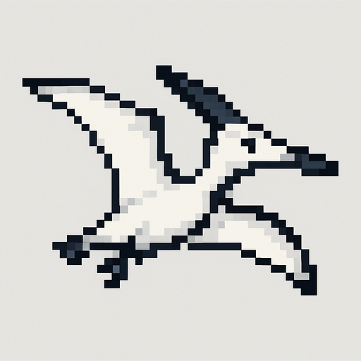 beyaz siyah uçan dinazor kuş.
In-Game asset.  No shadows. pixel