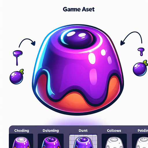 Vibrant purple candy. cartoon. Pudding.
Game asset. 2d. Blank background. High contrast. No shadows.