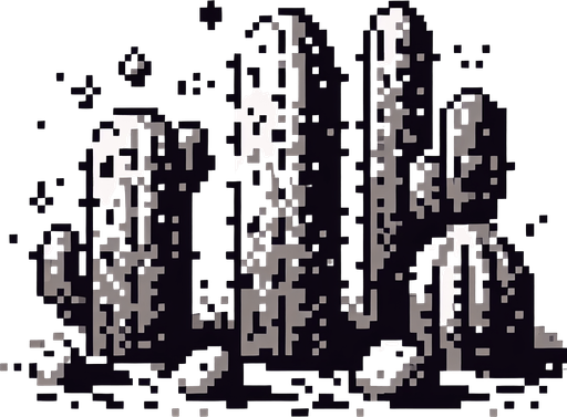 pikselli renksiz kaktüs.
Single Game Texture.  In-Game asset.  2d.  Blank background.  High contrast.  No shadows