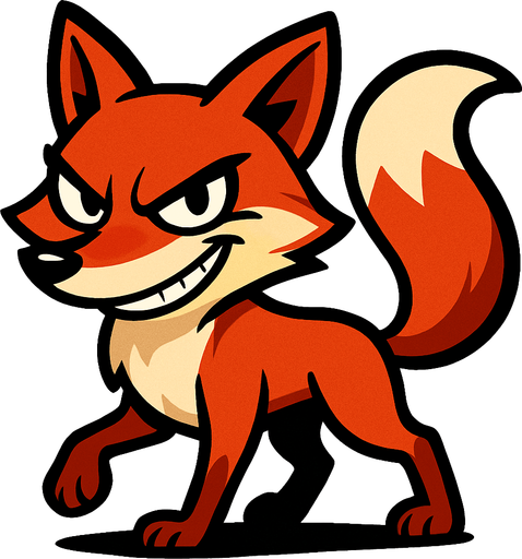 dibuja al animal zorra con expresion malvada estilo igual animado cuerpo completo.
In-Game asset.  2d.  High contrast.  No shadows