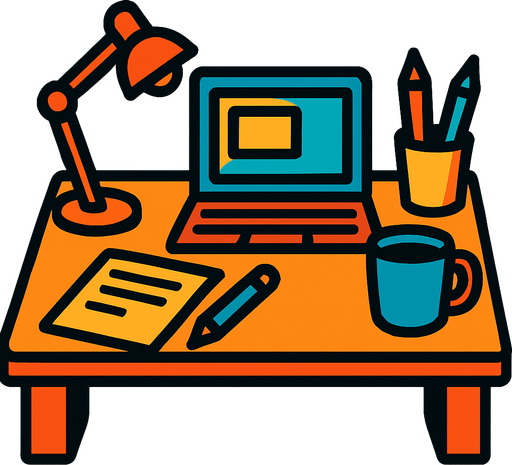 work desk.
In-Game asset.  2d.  High contrast.  No shadows