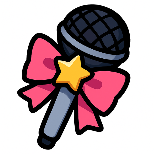 Micrófono chibi, con un lazo rosado y una estrella como moño en el mango del micrófono.
In-Game asset.  2d.  High contrast.  No shadows