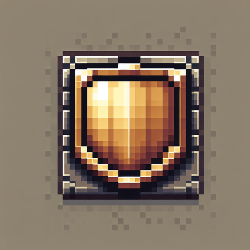 Square flat shield made of bronze pixelart rectangular.
Single Game Texture. In-Game asset. 2d. Blank background. High contrast. No shadows.