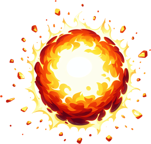 A ball of fire , white in center and darker around the edges.
Single Game Texture. In-Game asset. 2d. Blank background. High contrast. No shadows.
