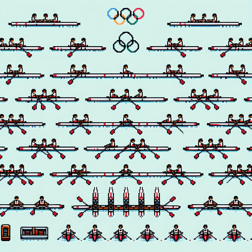 sprite sheet for a rowing olympic boat. the boats needs to be arranged organized for easy cropping. bird-view perspective. pixelated. 8-bit.
Single Game Texture. In-Game asset. 2d. Blank background. High contrast. No shadows.