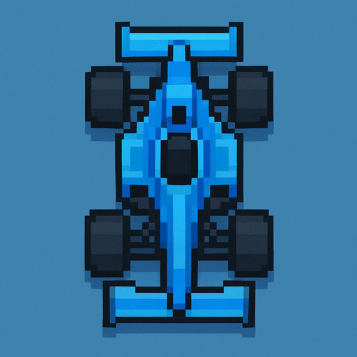 Vertical blue pixel racing car.
In-Game asset.  2d.  High contrast.  No shadows. Pixel