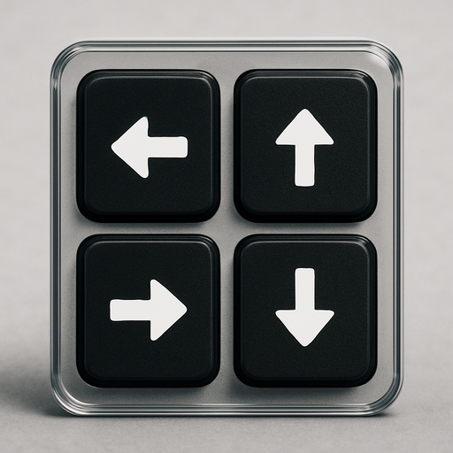 Photorealistic transparent rectange dj deck sample buttons with black rounded corners, front view. White Left, Right, Up, Down arrows, next to each other, front view