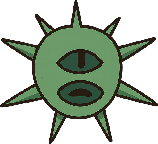 A tiny green alien with spikes. No background. Transparent background. Blank background. No shadows. 2d. In-Game asset. flat