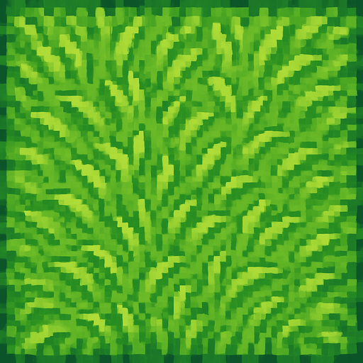 Top-down view of a single cartoon-style grass tile, seen from above, 2D game style, seamless and repeatable texture, bright colors, hand-drawn or pixel-art style, soft grass texture, 32x32 sprite..
In-Game asset.  2d.  High contrast.  No shadows