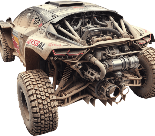 Photorealistic Cross-Country Dakar-Rally-Car from back,Top view.