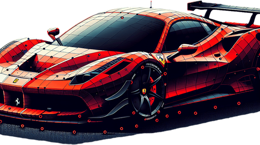 Ferrari car.
Single Game Texture. In-Game asset. 2d. Blank background. High contrast. No shadows.