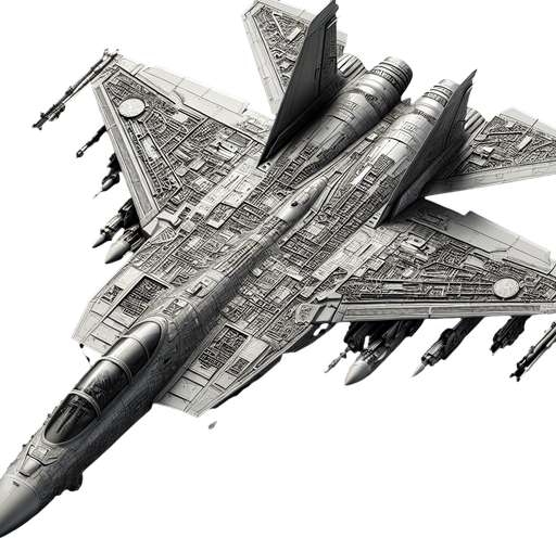 fighter jet.
Single Game Texture. In-Game asset. 2d. Blank background. High contrast. No shadows.
