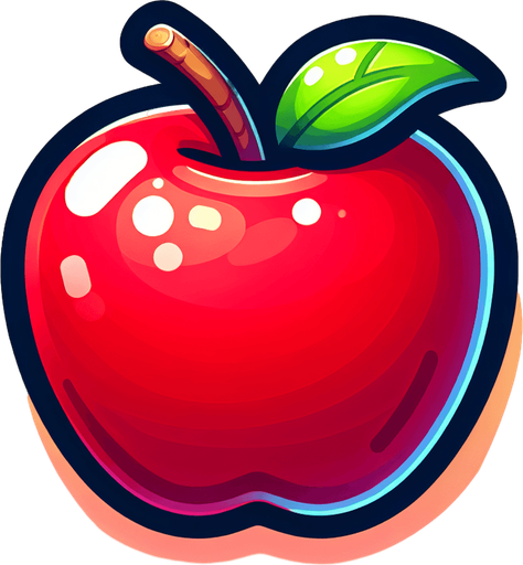 red apple,cartoon,2d,blank background.
Single Game Texture.  In-Game asset.  2d.  Blank background.  High contrast.  No shadows