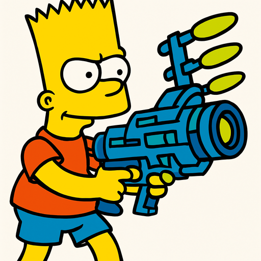 Bart holding a plasma gun.
In-Game asset.  2d.  High contrast.  No shadows