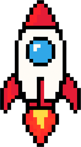 rocket pixel.
In-Game asset.  2d.  High contrast.  No shadows