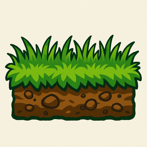 grassy ground, complete, texture, 2D, side view.
In-Game asset.  2d.  High contrast.  No shadows
