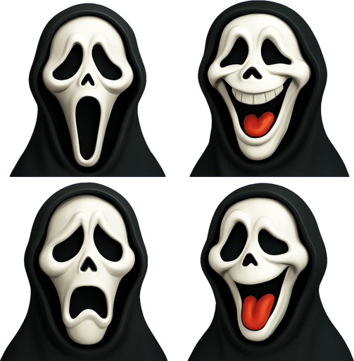 3D Scary and funny face meme of scream from the movie. different faces look. face only
In-Game asset.  3D.  High contrast.  No shadows. face only
