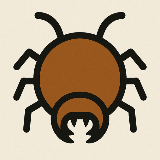 A brown circle with bug like antennas and bug legs with bug jaws and no eyes.
In-Game asset.  2d.  High contrast.  No shadows. Very simple
