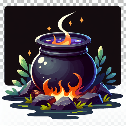 witch's cauldron.
Single Game Texture. In-Game asset. 2d. Blank background. High contrast. No shadows.
