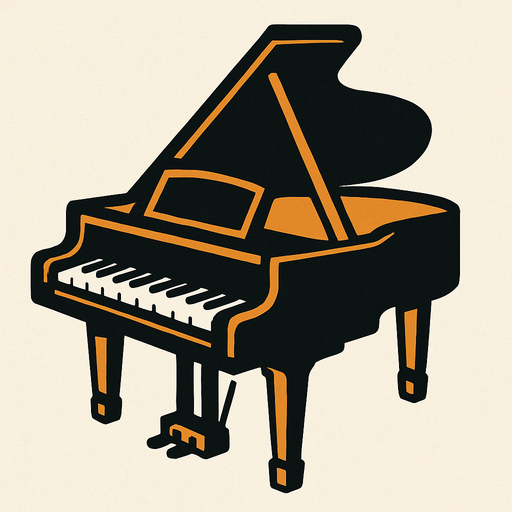 Grand piano.
In-Game asset.  2d.  High contrast.  No shadows