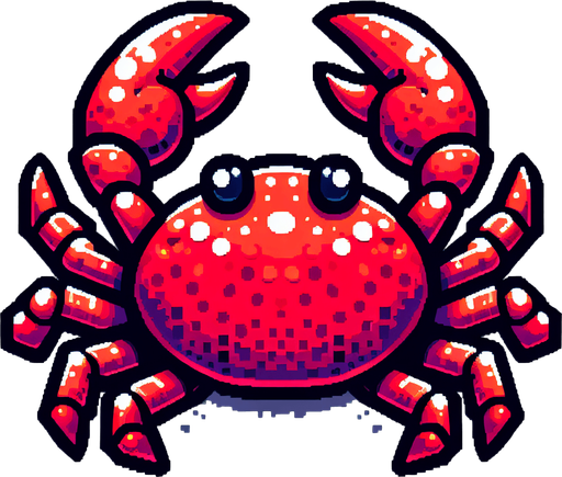 15 bit image red crab.
Single Game Texture.  In-Game asset.  2d.  Blank background.  High contrast.  No shadows