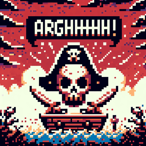 text saying "Arghhh". pirate themes. pixelated. 8 bit..
Single Game Texture. In-Game asset. 2d. Blank background. High contrast. No shadows.