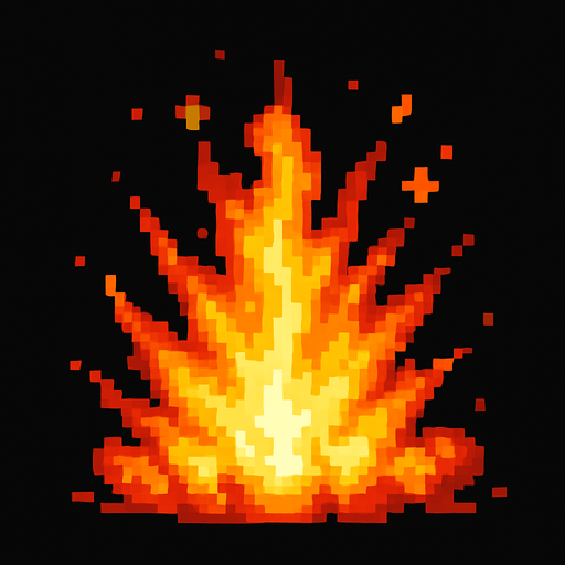 Creame una explosion de fuego pixelar.
In-Game asset.  2d.  High contrast.  No shadows