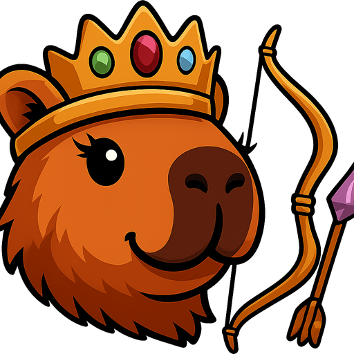 Quitale la resortera y el casco. Añadele una corona de reina con gemas. Añade tambein un arco dorado y una fleca con una punta morada brillante. Dame la imagen sin fondo. Ponle pestañas pequeñas en los ojos.