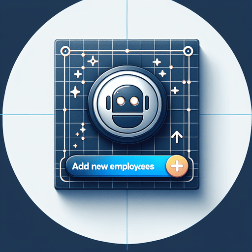 Create a button for hiring employees for an AI buisness.
Single Game Texture.  In-Game asset.  2d.  Blank background.  High contrast.  No shadows
