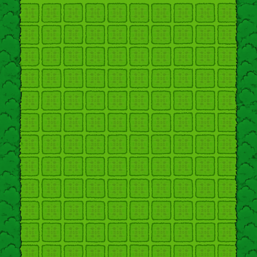 Crea una cuadricula de 28 x 35, en cada cuadrado añade un bloque de cesped. En los cuadros de los lados añade algunos arbustos. La dimension de la imagen debe ser de 2048 x 2732 pixels.
In-Game asset.  2d.  High contrast.  No shadows