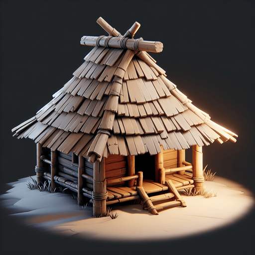 Kulübe.
Single Game Texture.  In-Game asset.  2d.  Blank background.  High contrast.  No shadows