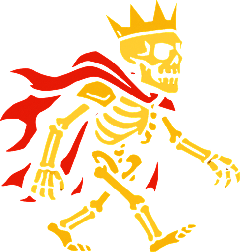 ölümsüz kemikler kralı sağdan sola yürüyor gibi.
In-Game asset.  2d.  High contrast.  No shadows